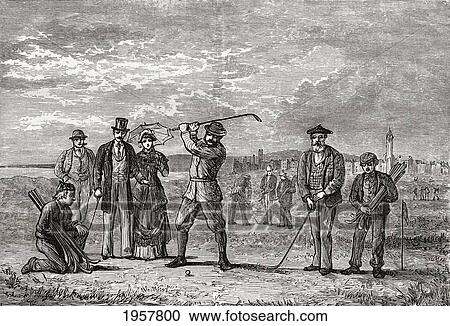 Stock Image - Golfers On St Andrews Links In The Town Of St Andrews, Fife, Scotland In The Late 19Th Century. From Our Own Country Published 1898.. Fotosearch