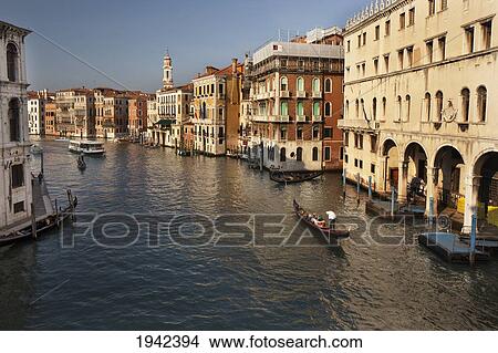 Picture - Gondola And Boat On The Grand Canal; Venice Italy. Fotosearch