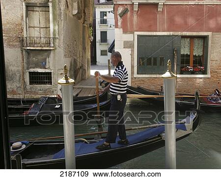 Gondola On Canal Venice Italy View Large Photo Image Stock Photo - Gondola On Canal Venice Italy. Fotosearch