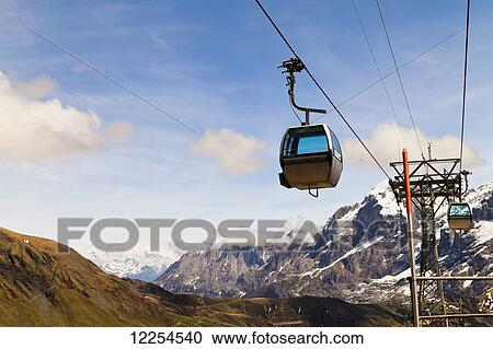 Stock Image - Gondolas at First; Grindelwald, Bernese Oberland, Switzerland. Fotosearch