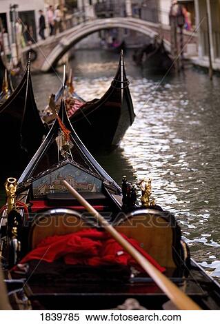 Stock Photography - Gondolas In Front Of Footbridge; Venice, Italy. Fotosearch