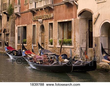 Gondolas In Front Of Hotel; Venice, Italy View Large Photo Image Stock Photo - Gondolas In Front Of Hotel; Venice, Italy. Fotosearch