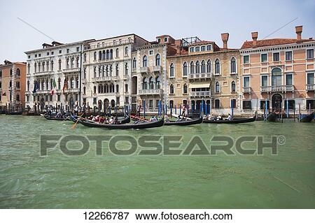 Gondolas on the Grand Canal; Venice, Italy View Large Photo Image Stock Photo - Gondolas on the Grand Canal; Venice, Italy. Fotosearch