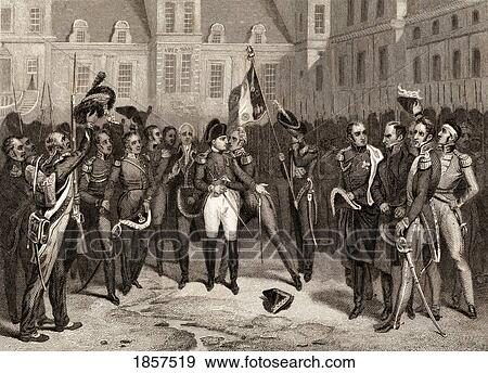 Stock Photo - Goodbye At Fontainbleau. Napoleon Bonaparte 1769-1821, Emperor Of The French, Returns To Fontainbleau After His Defeat At Waterloo. Drawn By H. Vernet, Engraved By R. Bell. Fotosearch