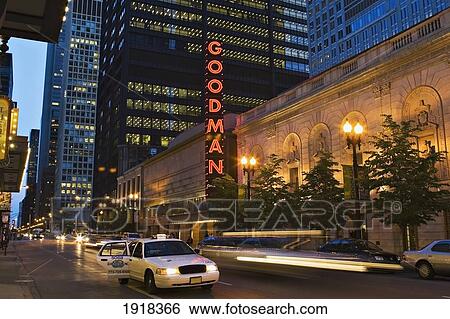 Stock Photograph - Goodman Theater At Night, Chicago, Illinois, Usa. Fotosearch
