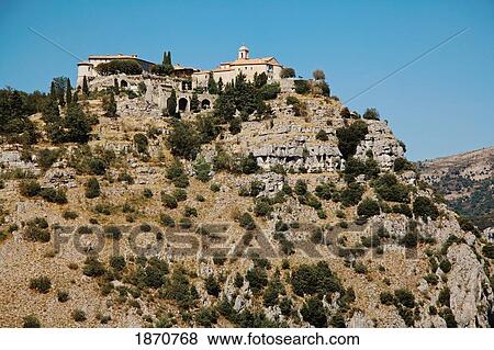 Stock Photo - Gourdon, Provence, France; Houses On The Top Of A Mountain. Fotosearch