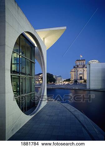 Picture - Government Buildings Beside River Spree And Reichstag Behind At Dusk. Fotosearch