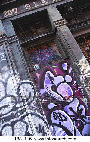 Graffiti On The Doorway; Manhattan, New York, United States Of America View Large Photo Image Stock Photograph - Graffiti On The Doorway; Manhattan, New York, United States Of America. Fotosearch