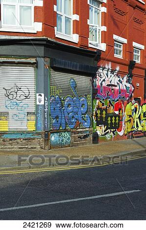 Graffiti on the side of a building, Brick Lane; London, England View Large Photo Image Stock Photo - Graffiti on the side of a building, Brick Lane; London, England. Fotosearch