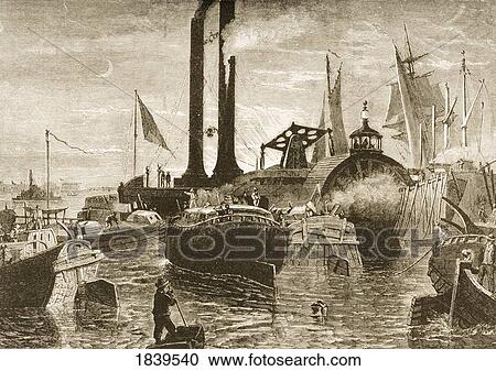 Stock Image - Grain Fleet In New York Harbour In 1870S. From American Pictures Drawn With Pen And Pencil By Rev Samuel Manning Circa 1880. Fotosearch
