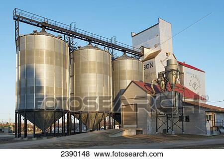 Stock Photo - Grain storage containers; Teulon, Manitoba, Canada. Fotosearch