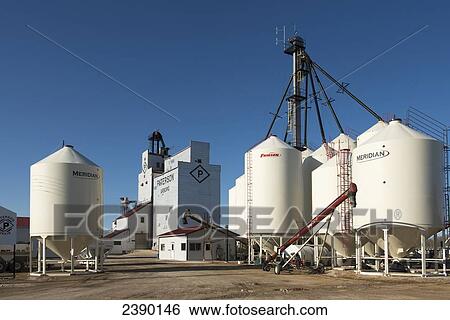 Stock Photograph - Grain storage containers; Teulon, Manitoba, Canada. Fotosearch