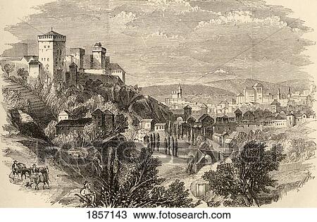 Stock Image - Granada And The Alhambra Spain From The Book Spanish Pictures By The Rev Samuel Manning Published 1870. Fotosearch