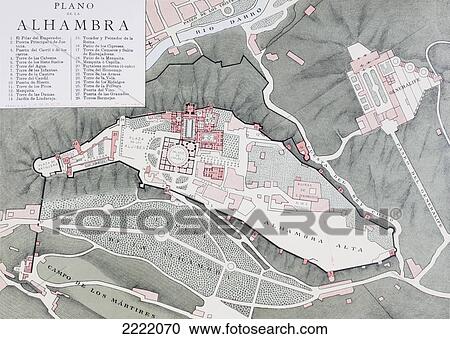 Granada, Spain. Plan Of The Alhambra And Surrounding Districts Around The Turn Of The 20Th Century. From Enciclopedia Ilustrada Segu View Large Photo Image Stock Image - Granada, Spain. Plan Of The Alhambra And Surrounding Districts Around The Turn Of The 20Th Century. From Enciclopedia Ilustrada Segu. Fotosearch