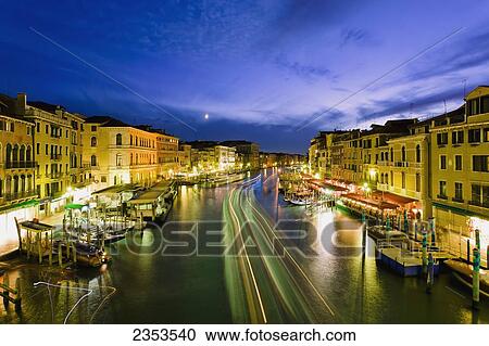 Stock Image - Grand Canal From Rialto Bridge At Dusk; Venice, Italy. Fotosearch