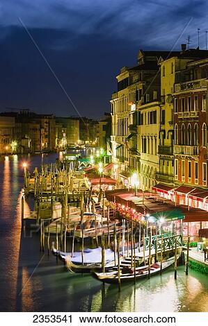 Stock Image - Grand Canal From Rialto Bridge At Dusk; Venice, Italy. Fotosearch