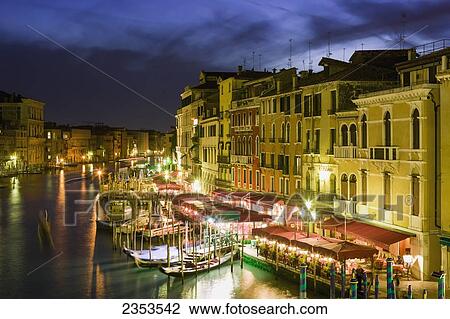Stock Image - Grand Canal From Rialto Bridge At Dusk; Venice, Italy. Fotosearch