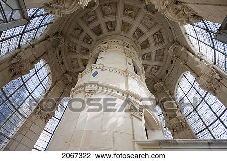 Stock Image - Grand Staircase, Double-Helix Staircase Presumably Designed By Leonardo Da Vinci In The Chateau De Chambord, France. Fotosearch