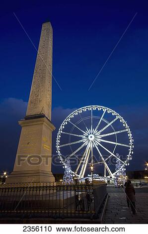 Stock Image - Grande Roue de Paris and Place de la Concorde; Paris, France. Fotosearch