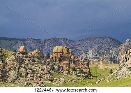 Stock Photo - Granite rock formations of the Khentii Mountains, Gorkhi-Terelj National Park, Mongolia. Fotosearch