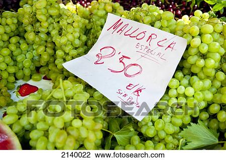 Stock Image - Grapes In A Street Market In Alcudia, Mallorca, Balearic Islands, Spain. Fotosearch