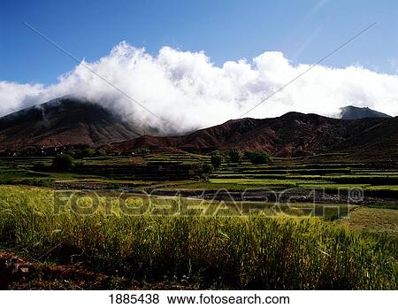 Stock Photo - Grassland Infront Of High Atlas Mountains. Fotosearch