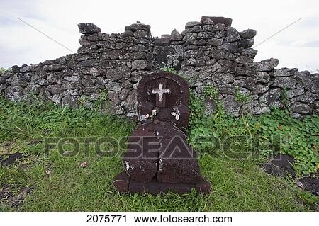 Stock Image - Graves At Hanga Roa Cemetery, Rapa Nui (Easter Island), Chile. Fotosearch