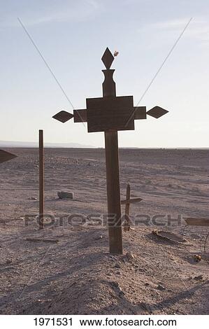 Stock Image - Graves In The Abandoned Cemetery Of Pampa Union, Antofagasta Region, Chile. Fotosearch