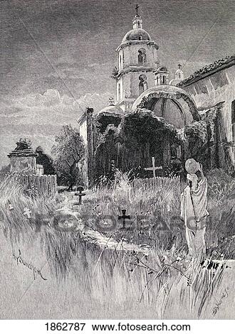 Stock Photo - Graveyard And Mission San Luis Rey De Francia California From The Book The Century Illustrated Monthly Magazine May To October 1883. Fotosearch