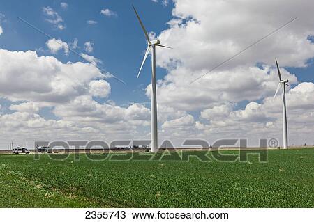 Stock Image - Gray County Wind Generator Farm; Ensign, Kansas, United States Of America. Fotosearch