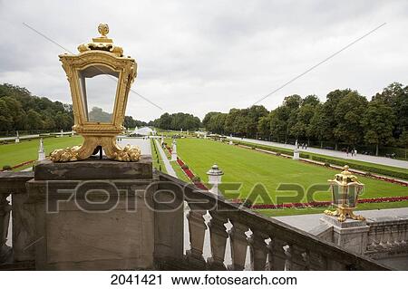 Stock Image - Great Parterre, Nymphenburg Palace, Munich, Bavaria, Germany. Fotosearch
