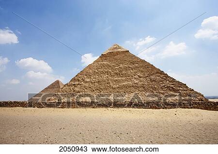 Stock Image - Great Pyramid Of Khufu (Cheops) And Pyramid Of Khafre (Chephren), Giza, Al Jizah, Egypt. Fotosearch