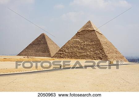 Stock Image - Great Pyramid Of Khufu (Cheops) And Pyramid Of Khafre (Chephren), Giza, Al Jizah, Egypt. Fotosearch