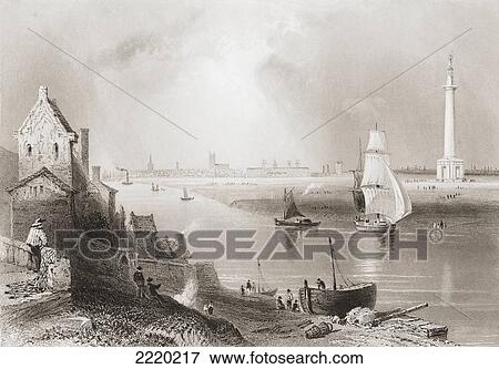 Stock Photo - Great Yarmouth, Norfolk, England And The Britannia Monument, In The Early 19Th Century. From The History Of England Published 1859.. Fotosearch