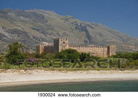 Greece, Beach in front of Frangokastello Castle; Crete View Large Photo Image Picture - Greece, Beach in front of Frangokastello Castle; Crete. Fotosearch