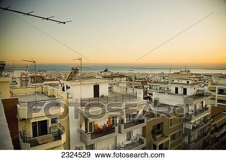 Stock Photo - Greece, Cityscape at sunset; Thessaloniki. Fotosearch