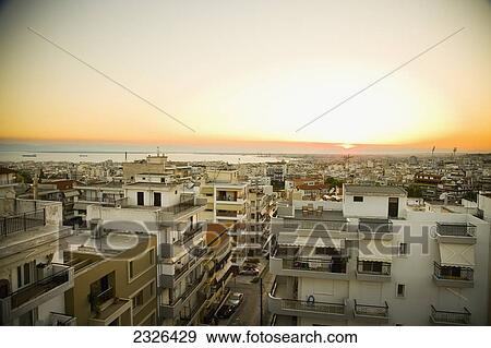 Stock Photo - Greece, Cityscape at sunset; Thessaloniki. Fotosearch