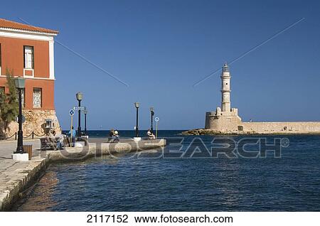 Greece, Crete, 16th Century Venetian Harbor and lighthouse. View Large Photo Image Stock Image - Greece, Crete, 16th Century Venetian Harbor and lighthouse.. Fotosearch