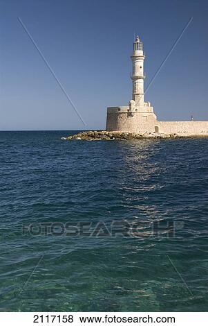 Stock Photo - Greece, Crete, Hania, Architectural detail of a lighthouse.. Fotosearch
