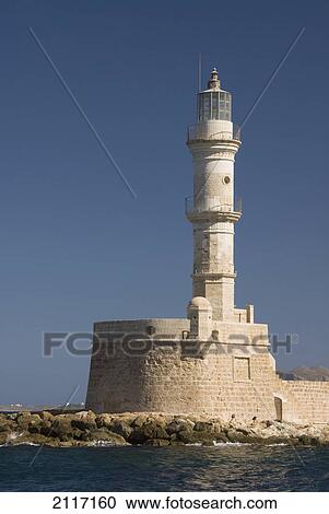 Stock Image - Greece, Crete, Hania, Close up of an old lighthouse.. Fotosearch