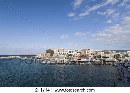 Greece, Crete, Hania, View of town from a 16th Century Venetian Harbor. View Large Photo Image Stock Image - Greece, Crete, Hania, View of town from a 16th Century Venetian Harbor.. Fotosearch