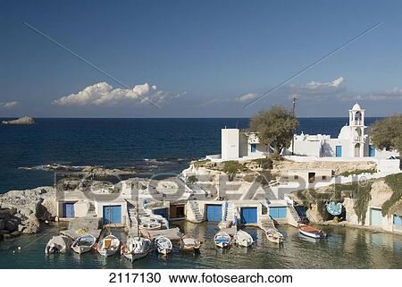 Stock Image - Greece, Cyclades, Island of Milos, village of Mandrakia.. Fotosearch