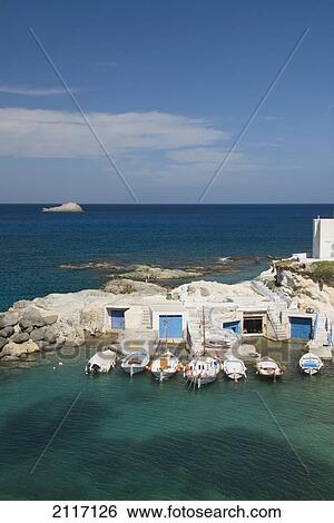 Greece, Cyclades, Island of Milos, village of Mandrakia. View Large Photo Image Stock Photograph - Greece, Cyclades, Island of Milos, village of Mandrakia.. Fotosearch