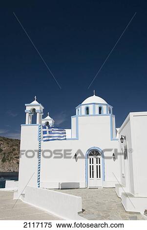 Greece, Cyclades, Island of Milos, Village of Firopotamos, Greek Orthodox Church near shore. View Large Photo Image Stock Photography - Greece, Cyclades, Island of Milos, Village of Firopotamos, Greek Orthodox Church near shore.. Fotosearch