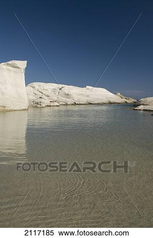 Stock Photography - Greece, Cyclades, Island of Milos, Volcanic formations make up Sarakiniko Beach.. Fotosearch