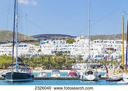 Greece, Greek Islands, Sailboats In Greek Harbor, Classic Mountain Town In Distance. View Large Photo Image Stock Image - Greece, Greek Islands, Sailboats In Greek Harbor, Classic Mountain Town In Distance.. Fotosearch