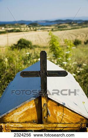Stock Photograph - Greece, Halkidiki, Rusty metal miniature church shrine; Ouranoupoli. Fotosearch