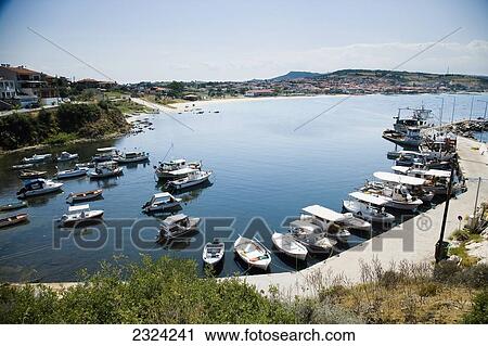 Greece, Halkidiki, Traditional fishing boats moored in harbour; Nea Roda View Large Photo Image Stock Image - Greece, Halkidiki, Traditional fishing boats moored in harbour; Nea Roda. Fotosearch