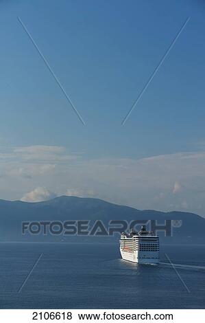 Greece, Large cruise ship; Corfu View Large Photo Image Stock Photo - Greece, Large cruise ship; Corfu. Fotosearch