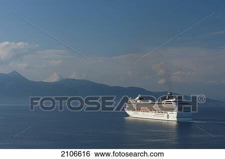 Greece, Large cruise ship; Corfu View Large Photo Image Stock Photograph - Greece, Large cruise ship; Corfu. Fotosearch
